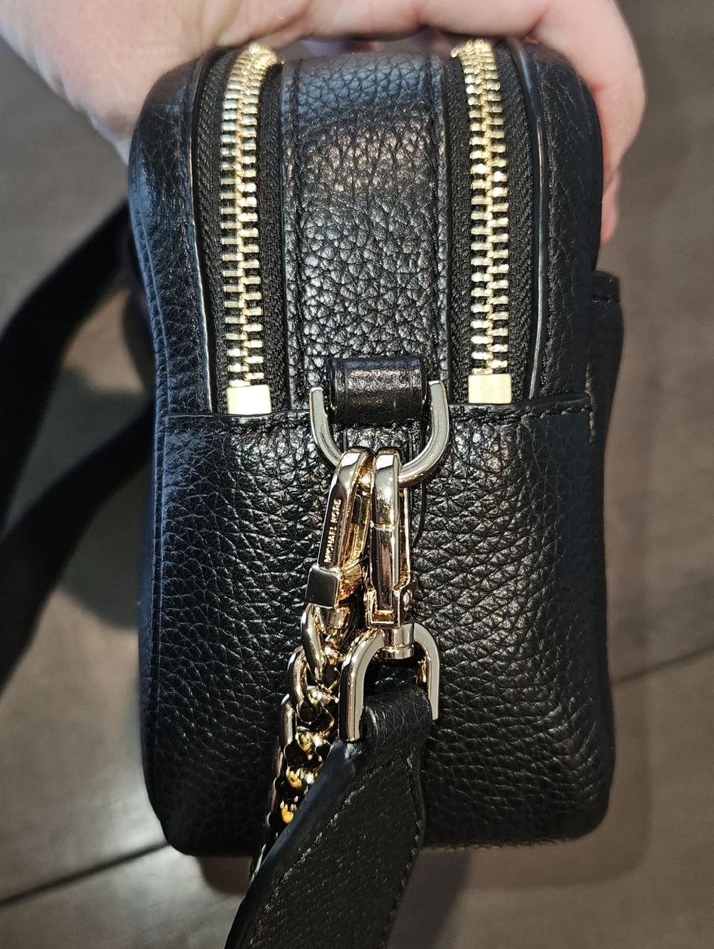Michael Kors Bryant Medium Double Zip Camera Crossbody in Black Leather